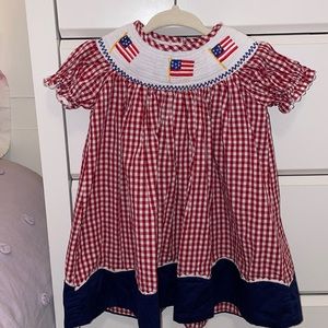 Red gingham smock American flags on collar 6-12 month dress